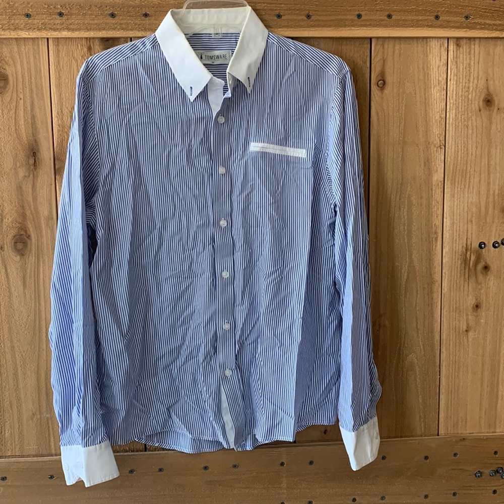 Men’s Blue & White Stripe Shirt By Tomsware Size M